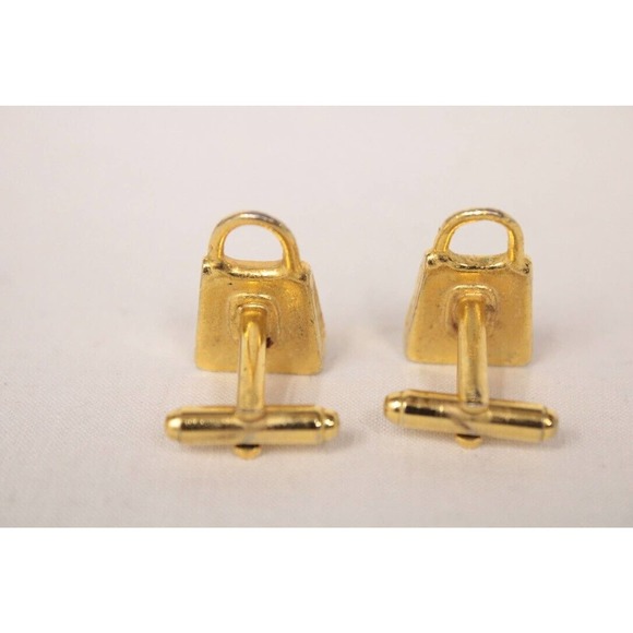 Vintage Cufflinks Gold Tone Novelty Purse Shape Ladies' Handbag Bullet Back - Picture 4 of 6
